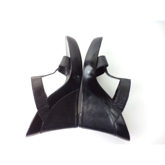 CIRCA JOAN & DAVID LOVEJOY BLACK LEATHER WEDGE PLATFORM HIGH HEEL SLIDE SHOE 10M - Picture 4 of 6